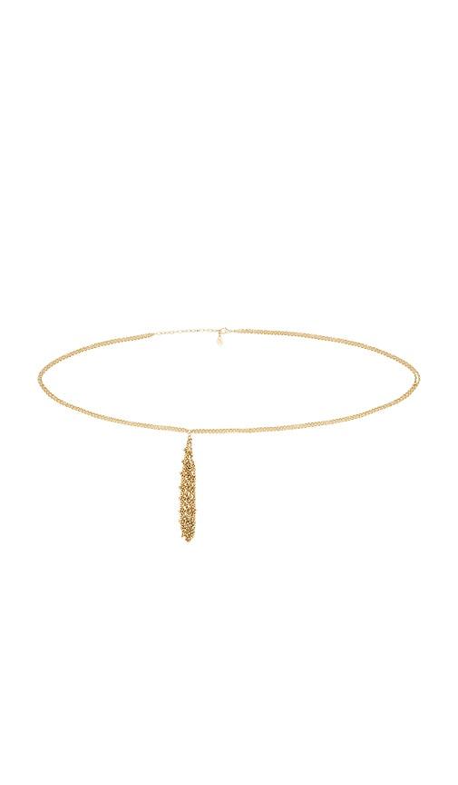 8 other reasons flame chain belt in metallic gold.