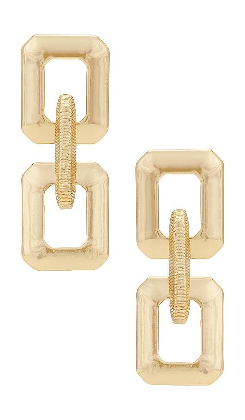 8 other reasons main frame earrings in metallic gold.
