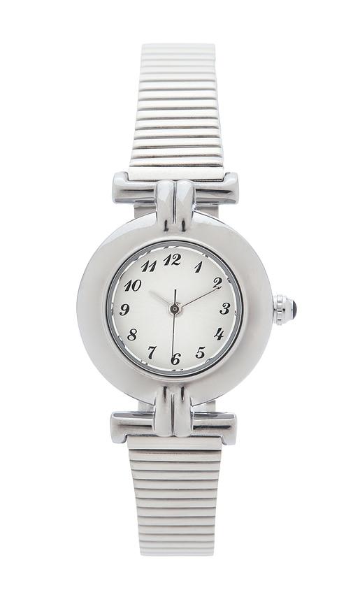 8 other reasons wrist watch in metallic silver.