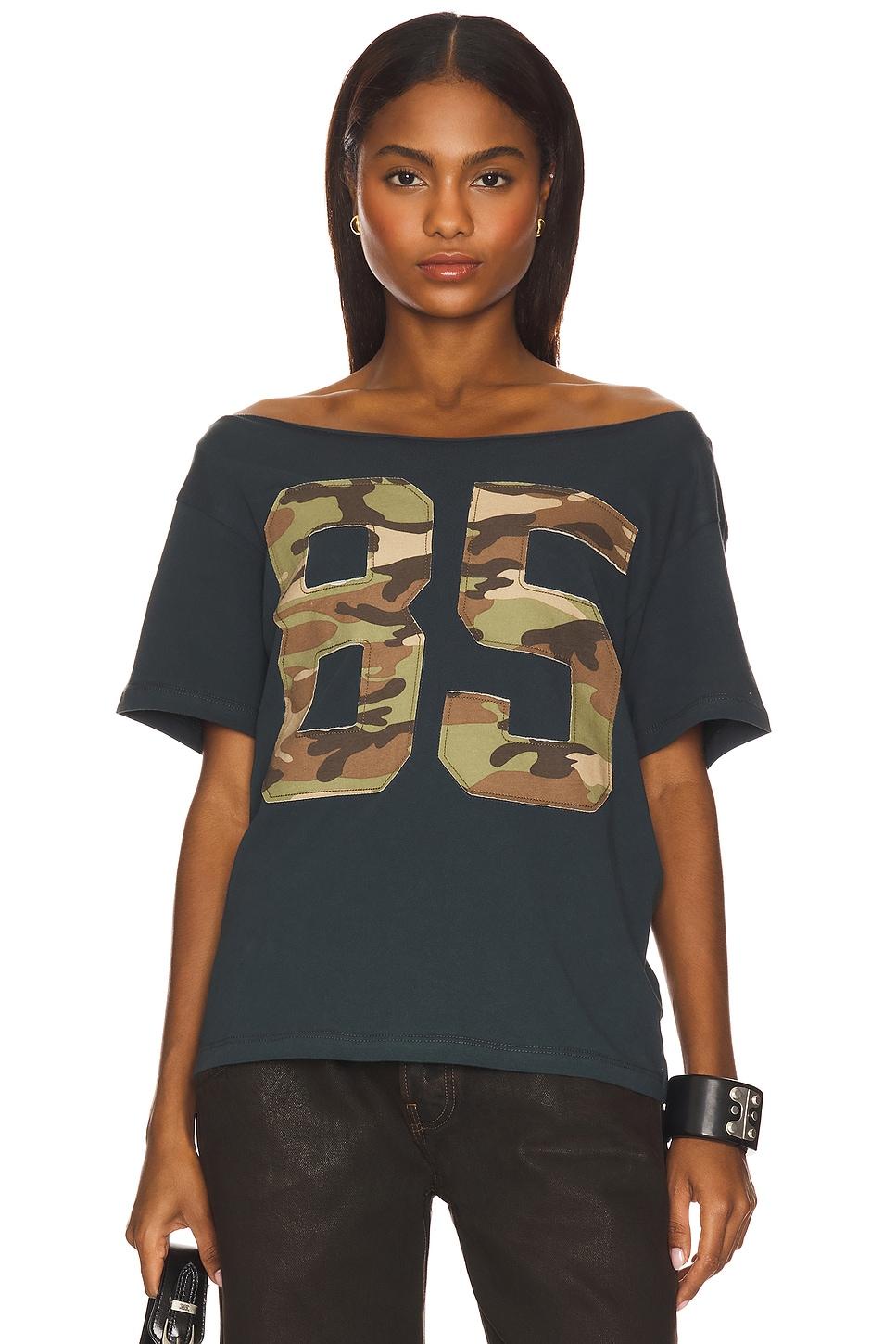 85 camo applique off the shoulder tee