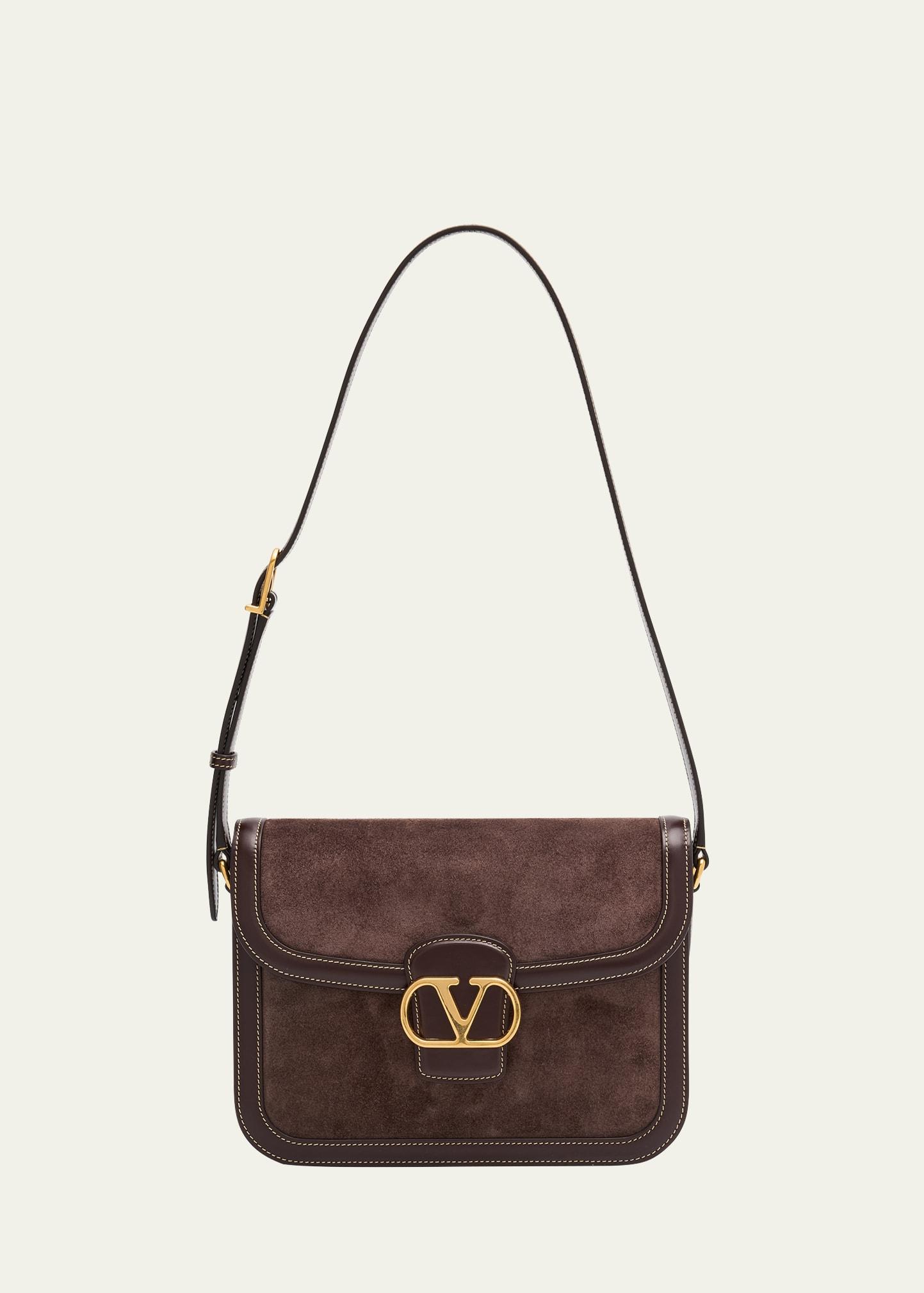 9 to 5 vlogo flap suede shoulder bag