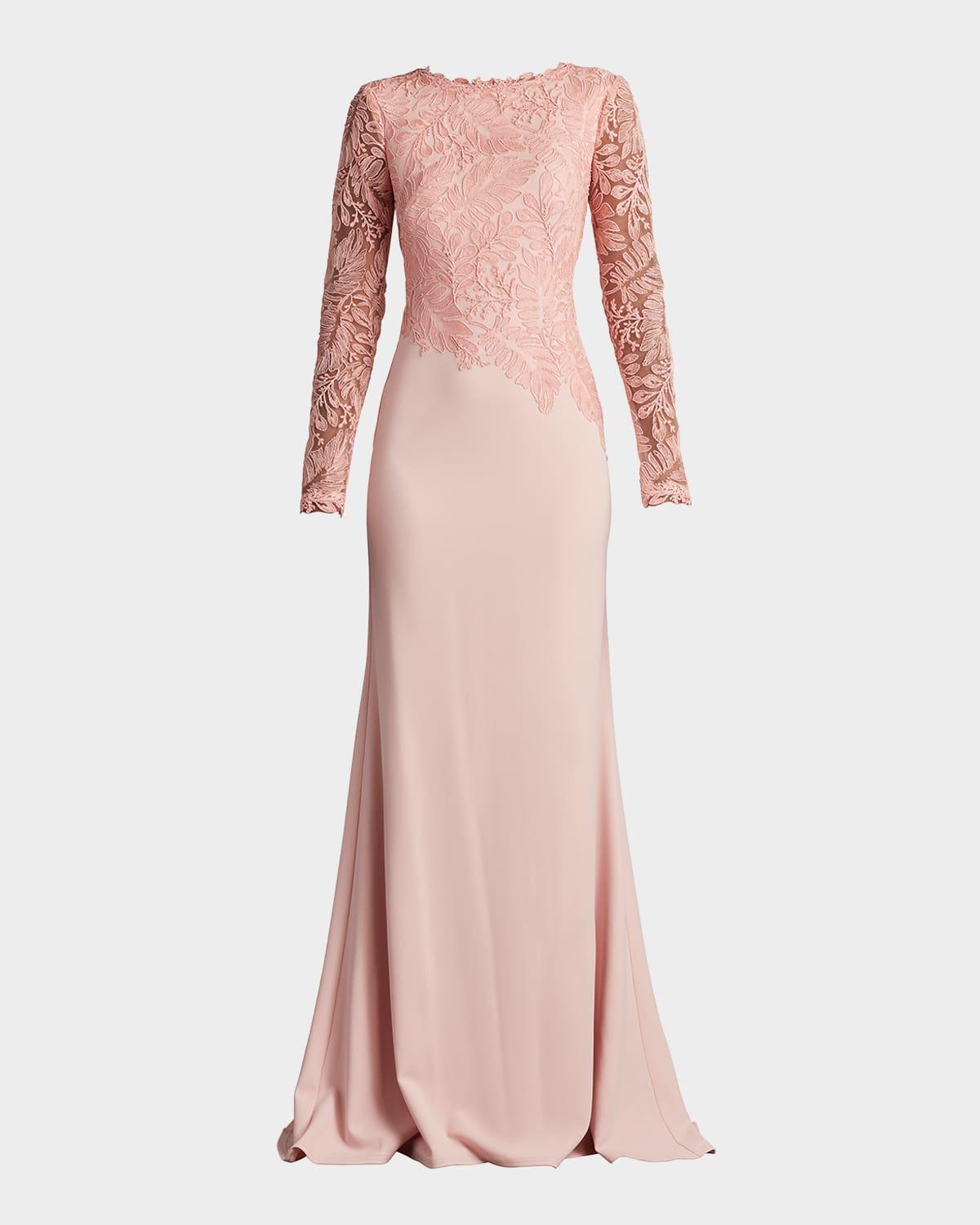 a-line corded lace & crepe gown