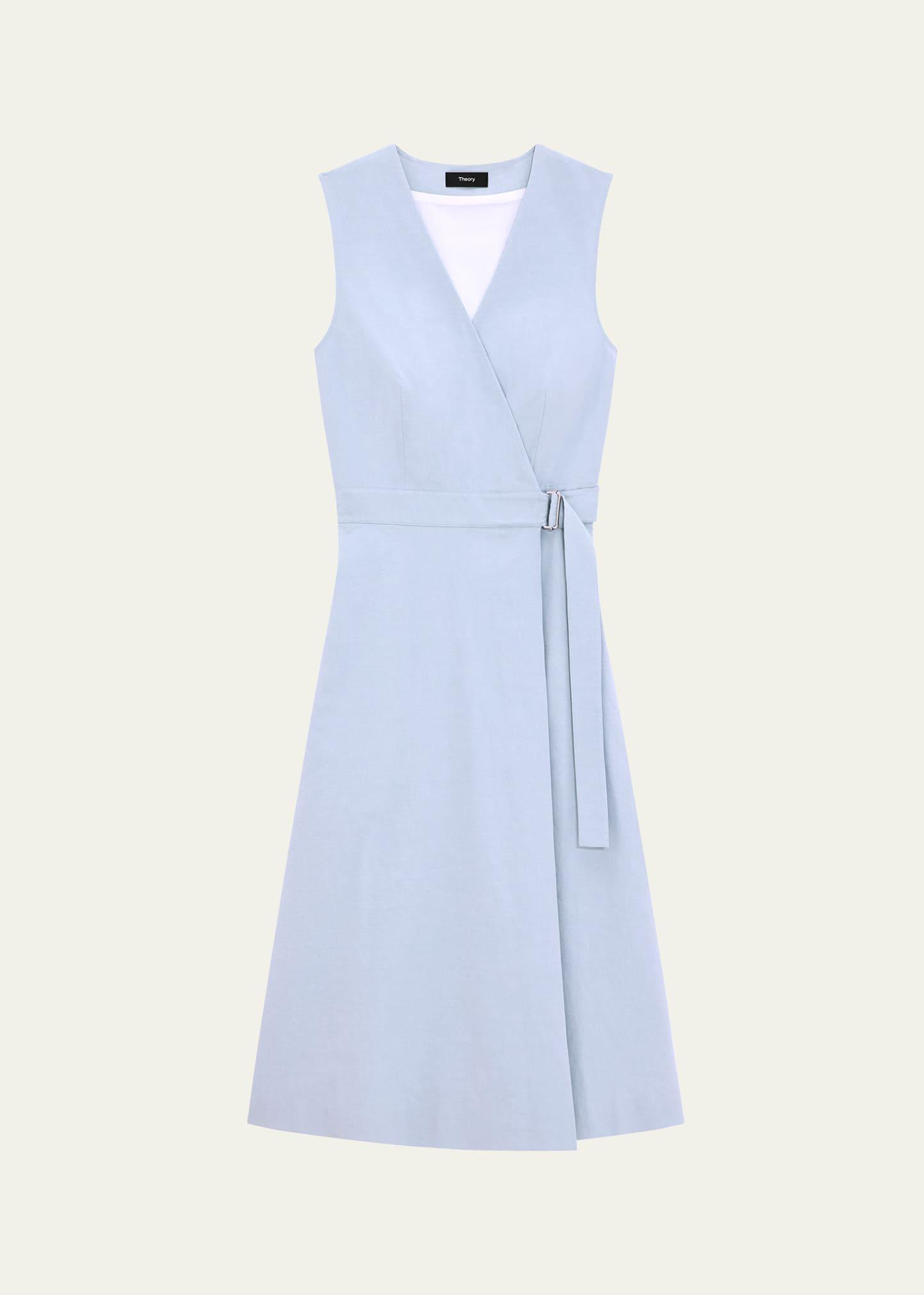 a-line crunch linen wrap dress