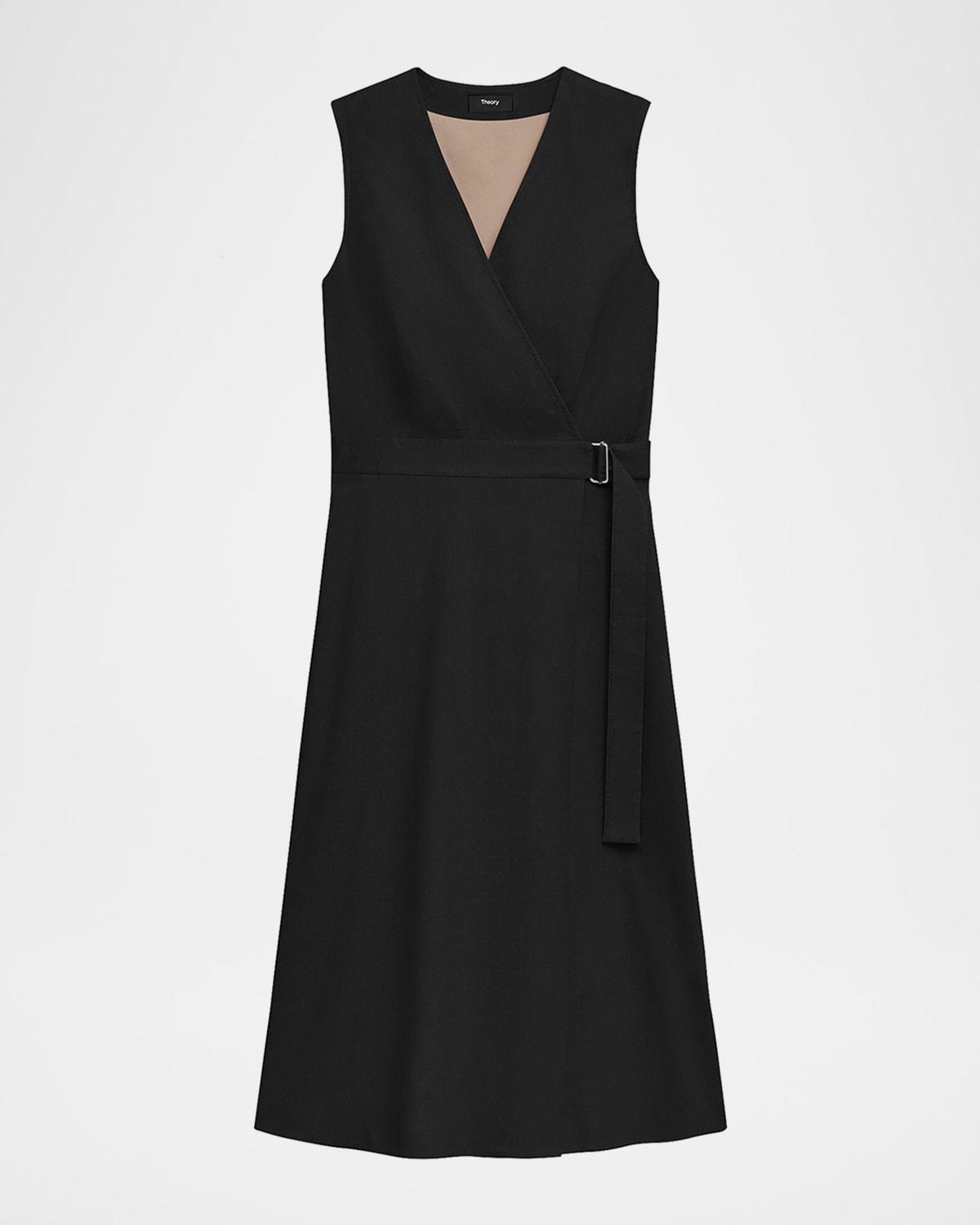 a-line crunch linen wrap dress
