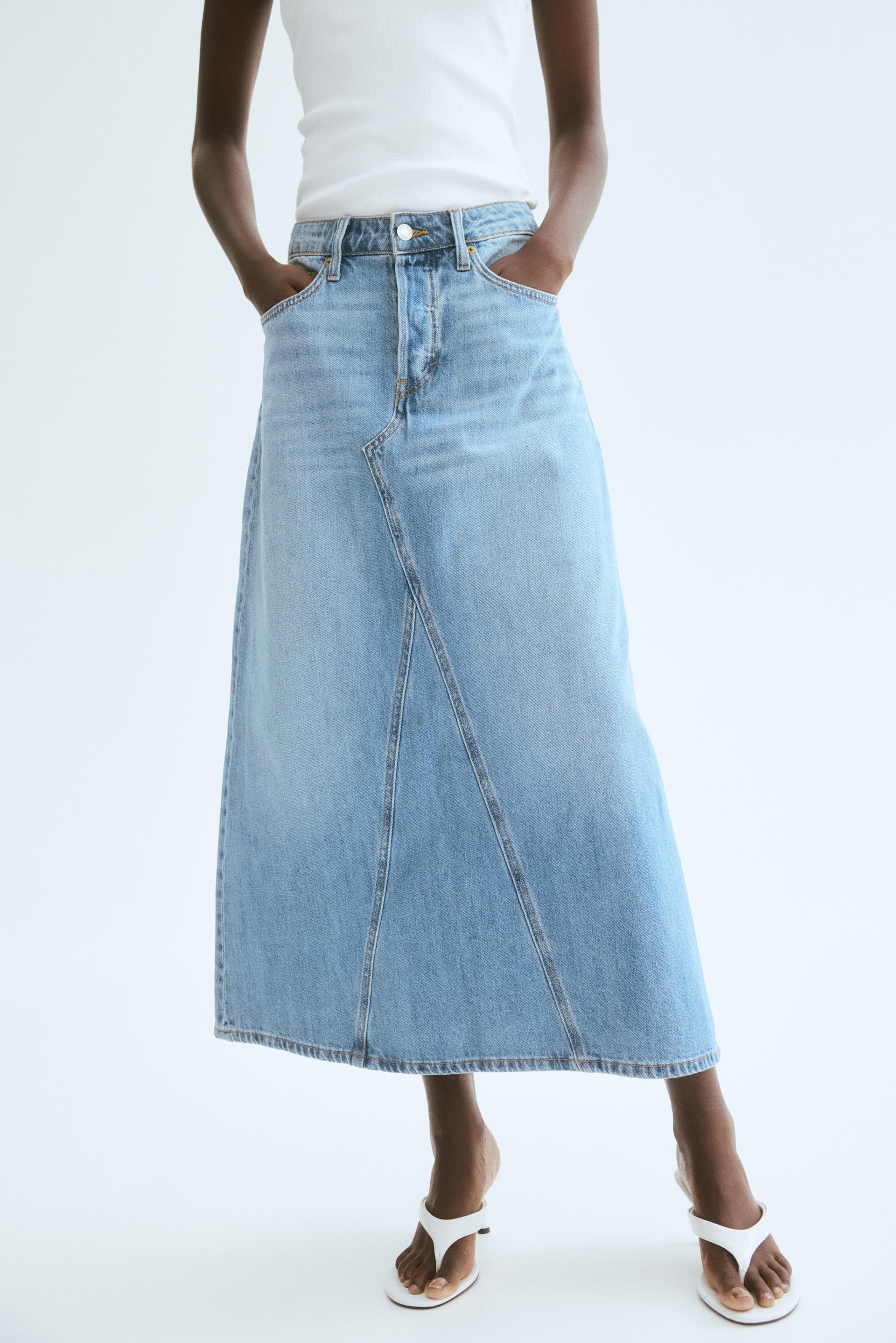 a-line denim skirt