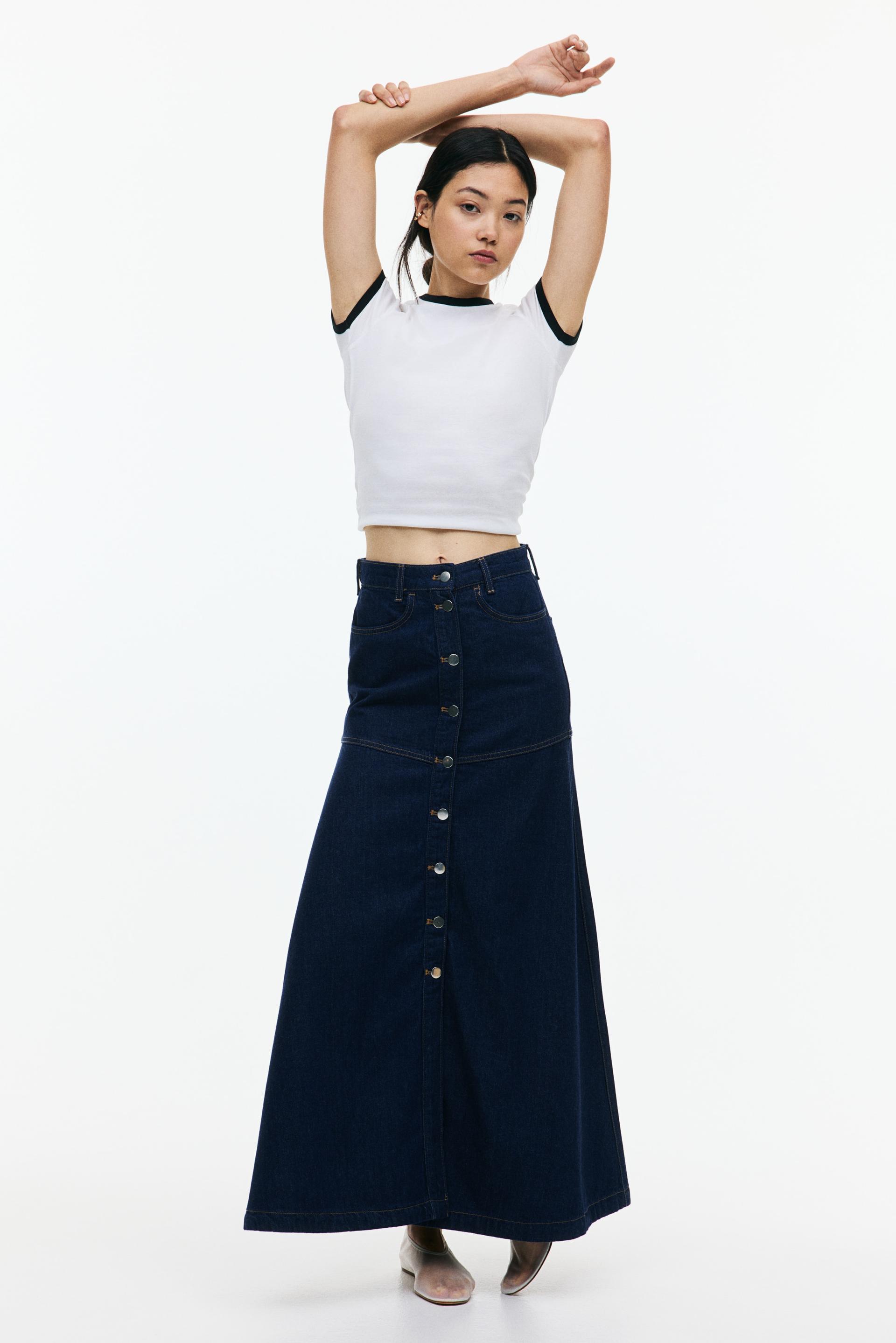 a-line denim skirt