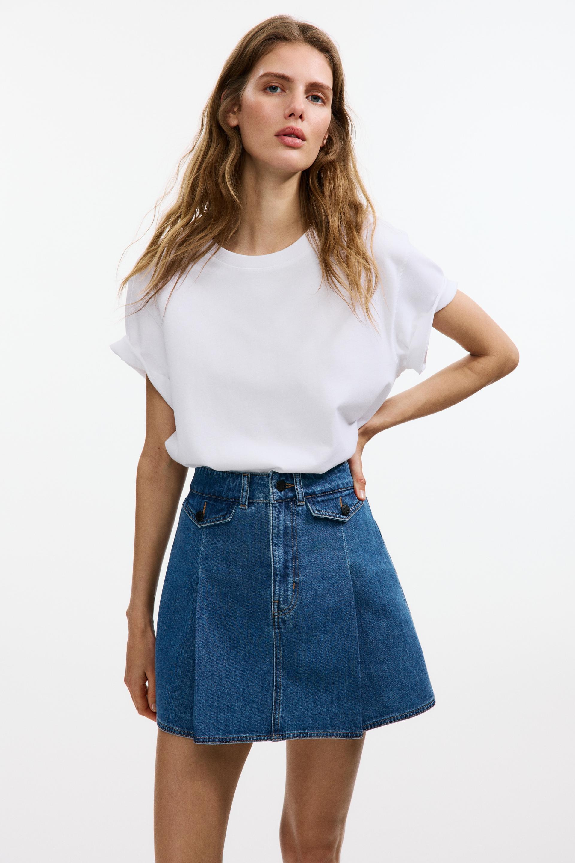 a-line denim skirt