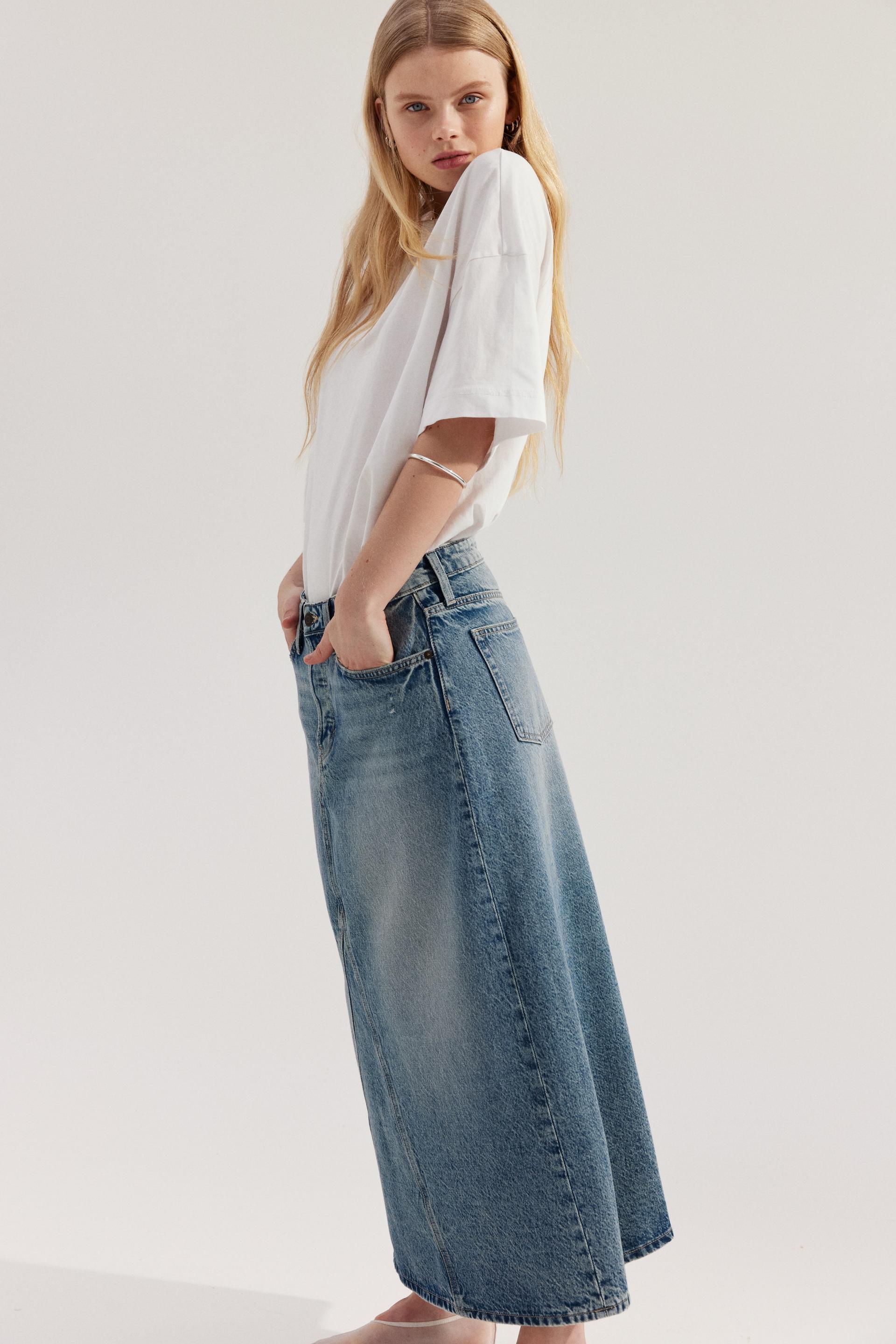 a-line denim skirt