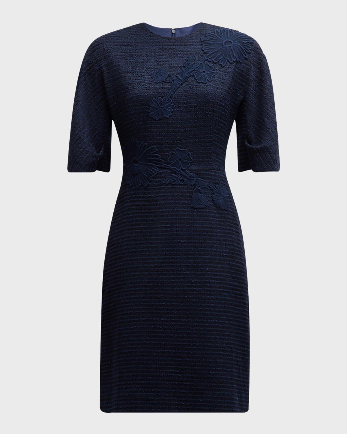 a-line floral applique boucle dress