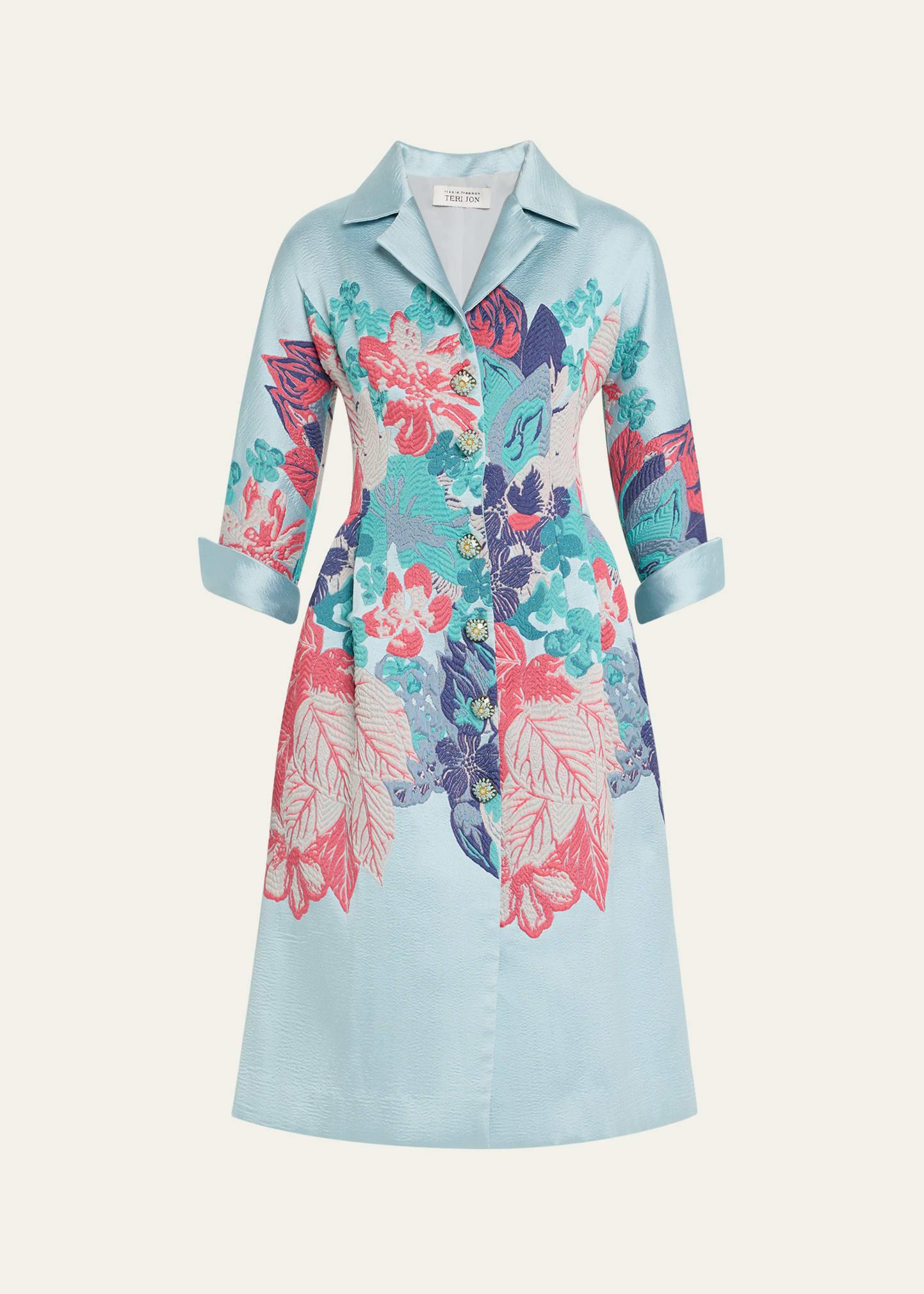 a-line floral jacquard coat dress