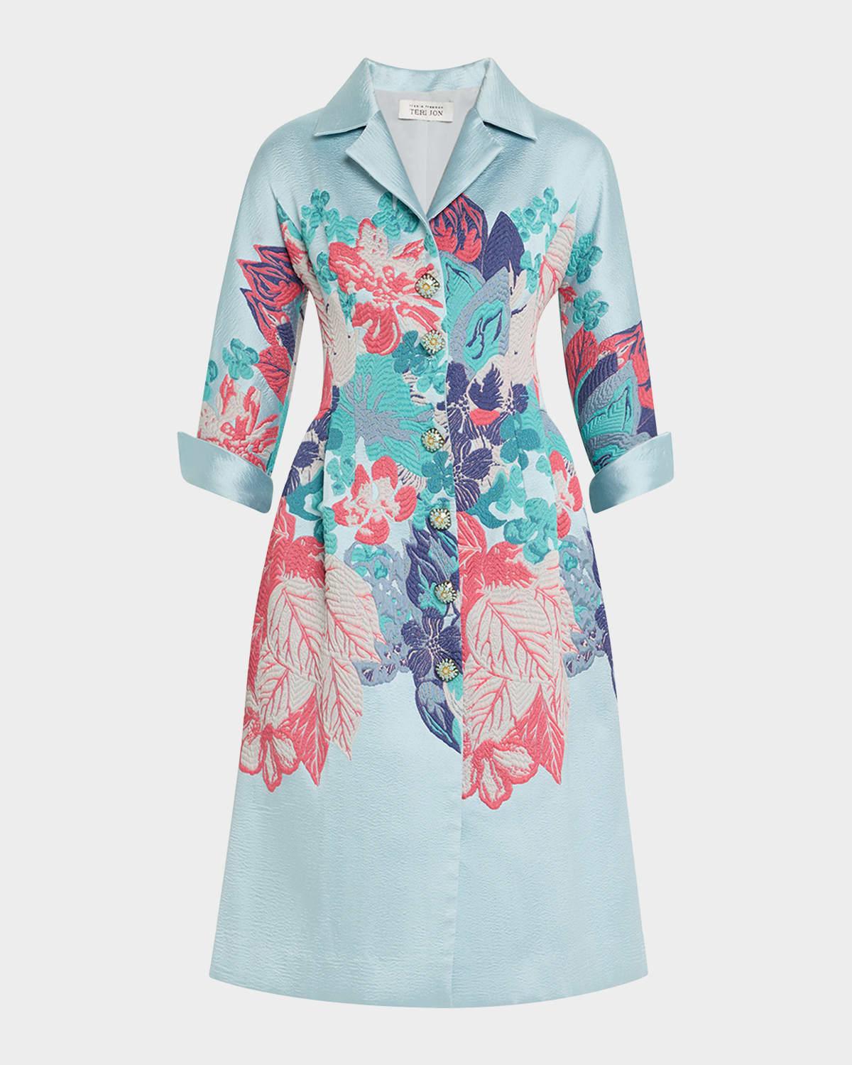 a-line floral jacquard coat dress