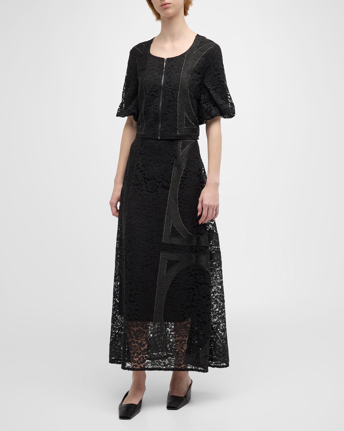 a-line floral lace maxi skirt
