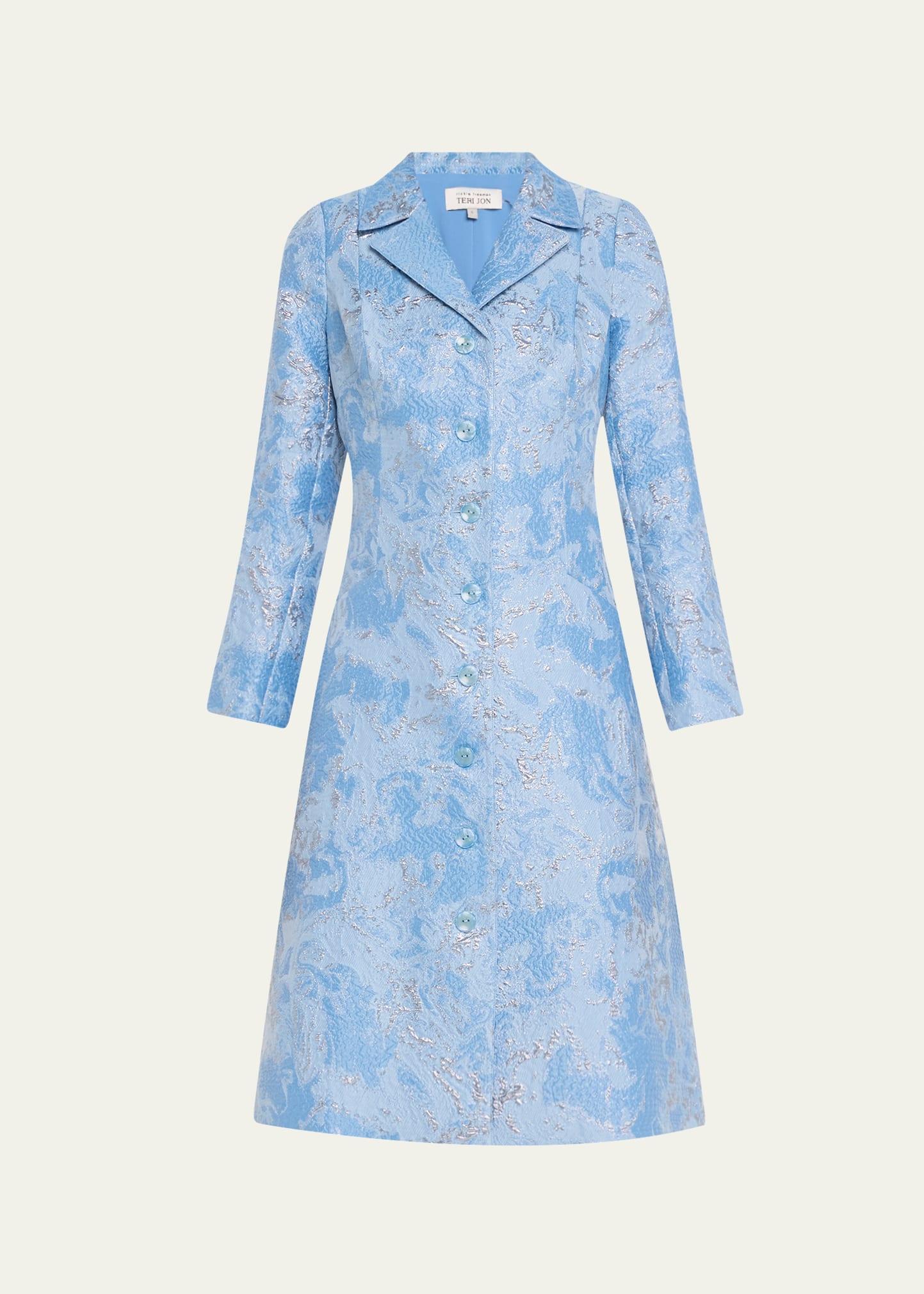 a-line metallic jacquard coat dress