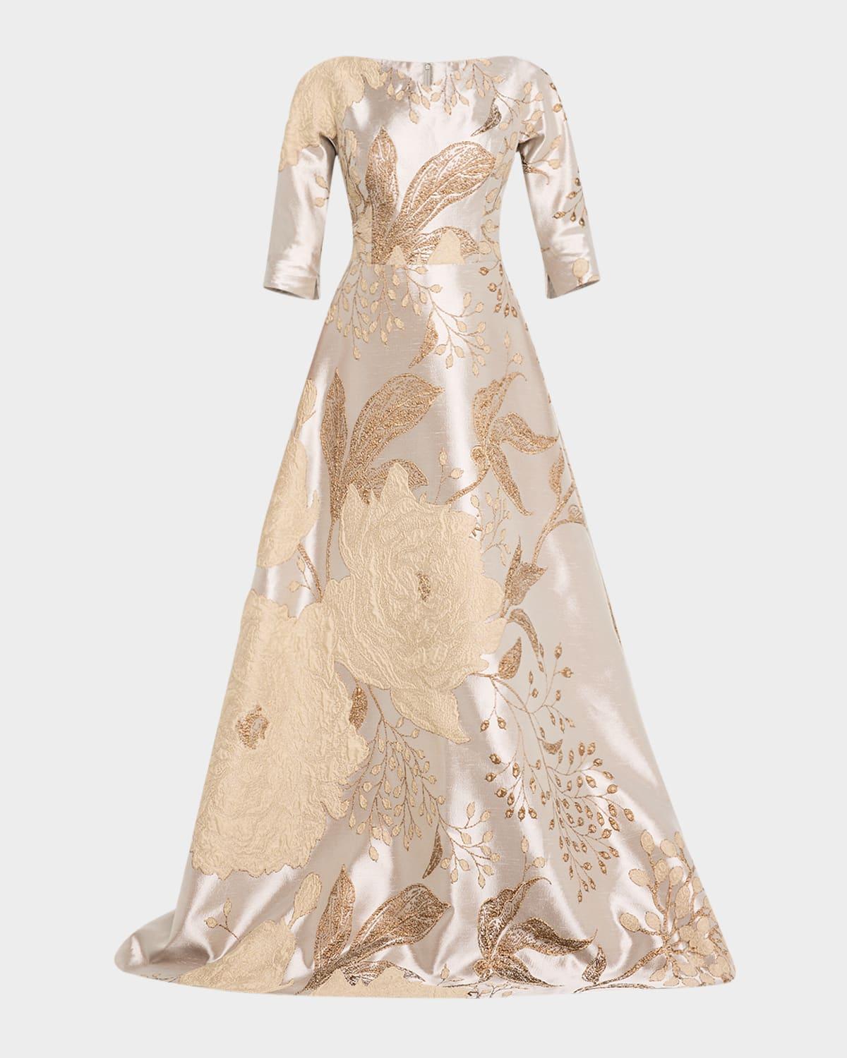 a-line metallic jacquard gown