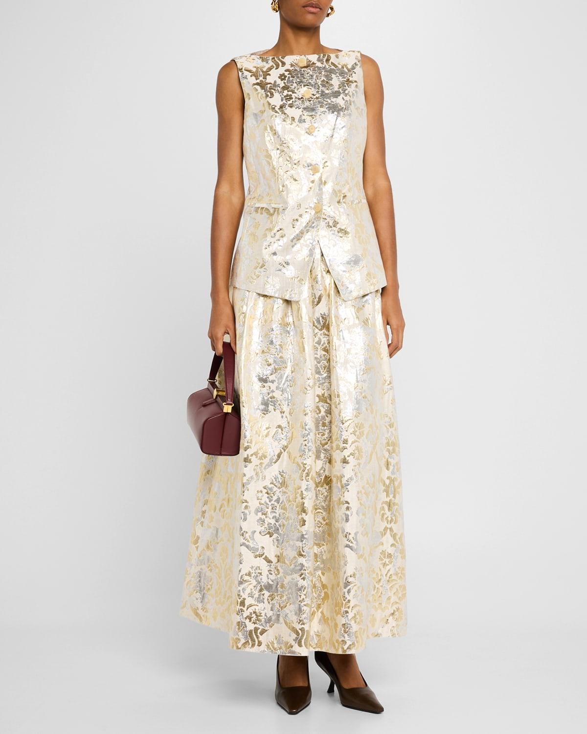 a-line metallic jacquard maxi skirt