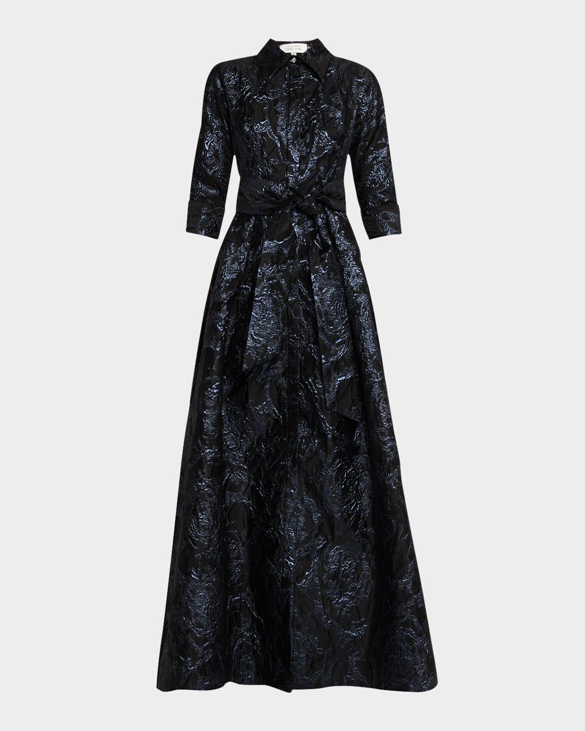 a-line metallic jacquard shirt gown