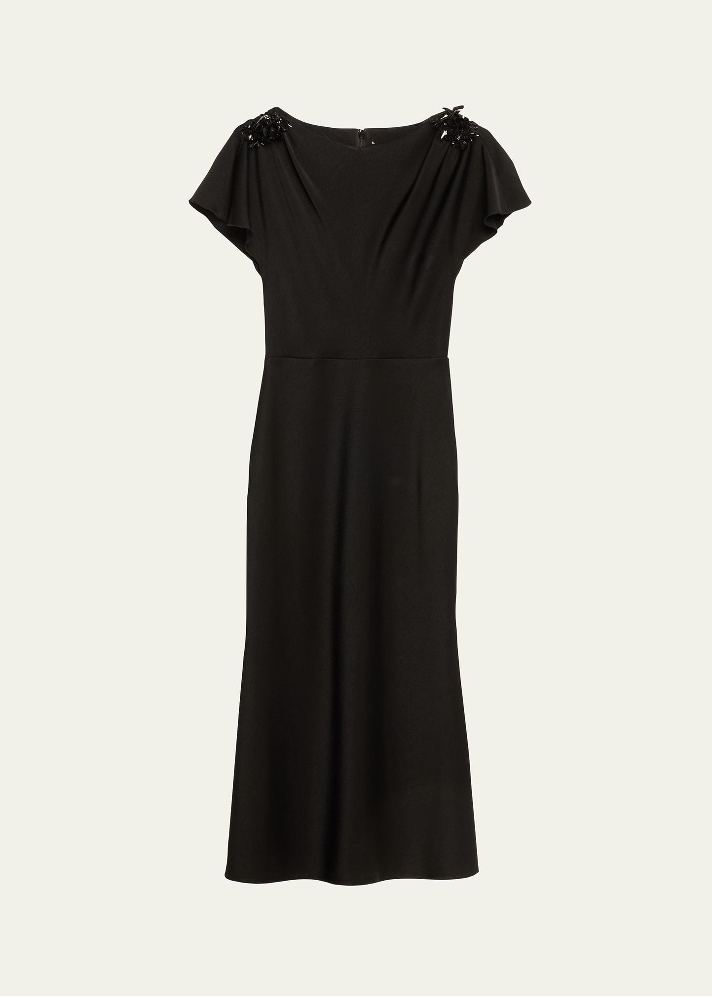 a-line midi dress with beaded shoulder details