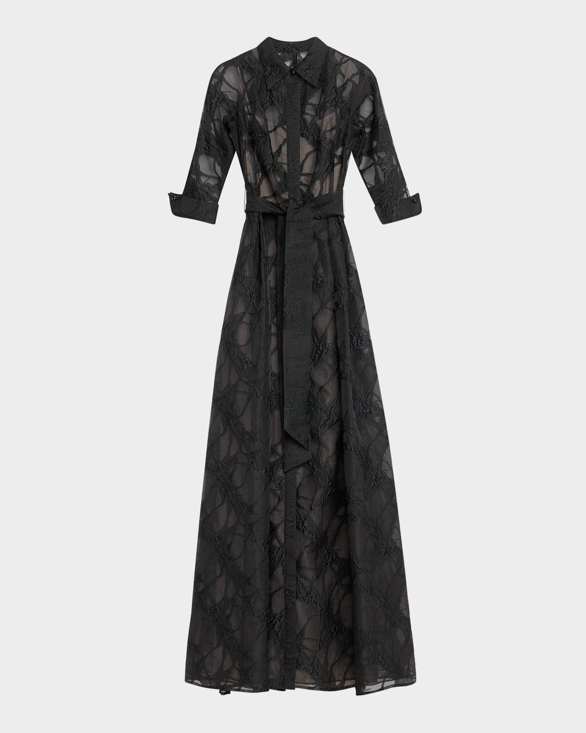 a-line organza jacquard shirt gown