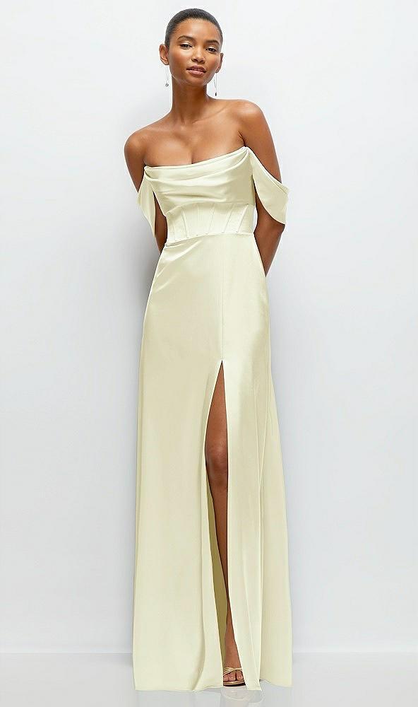 a-line satin maxi dress with convertible off-the-shoulder or strapless looks