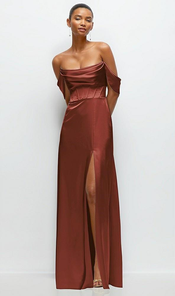 a-line satin maxi dress with convertible off-the-shoulder or strapless looks