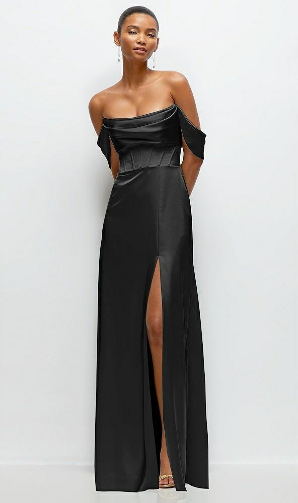 a-line satin maxi dress with convertible off-the-shoulder or strapless looks