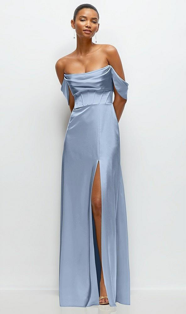 a-line satin maxi dress with convertible off-the-shoulder or strapless looks