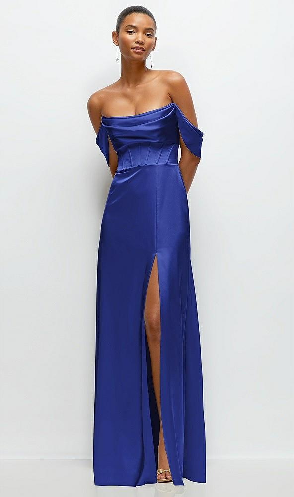 a-line satin maxi dress with convertible off-the-shoulder or strapless looks
