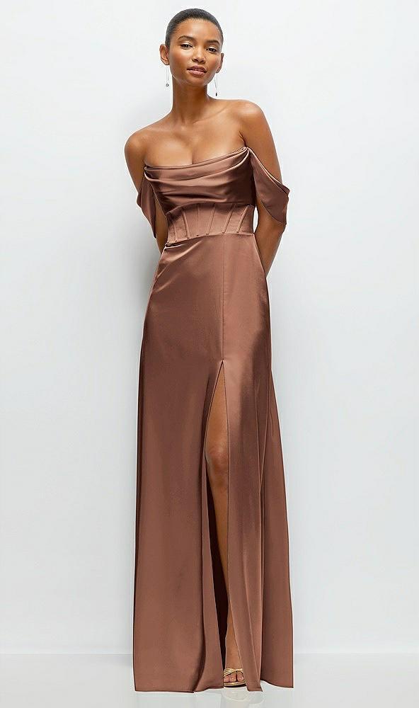a-line satin maxi dress with convertible off-the-shoulder or strapless looks