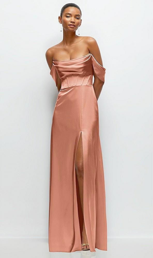 a-line satin maxi dress with convertible off-the-shoulder or strapless looks