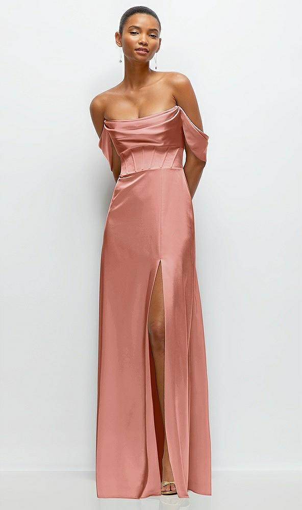 a-line satin maxi dress with convertible off-the-shoulder or strapless looks
