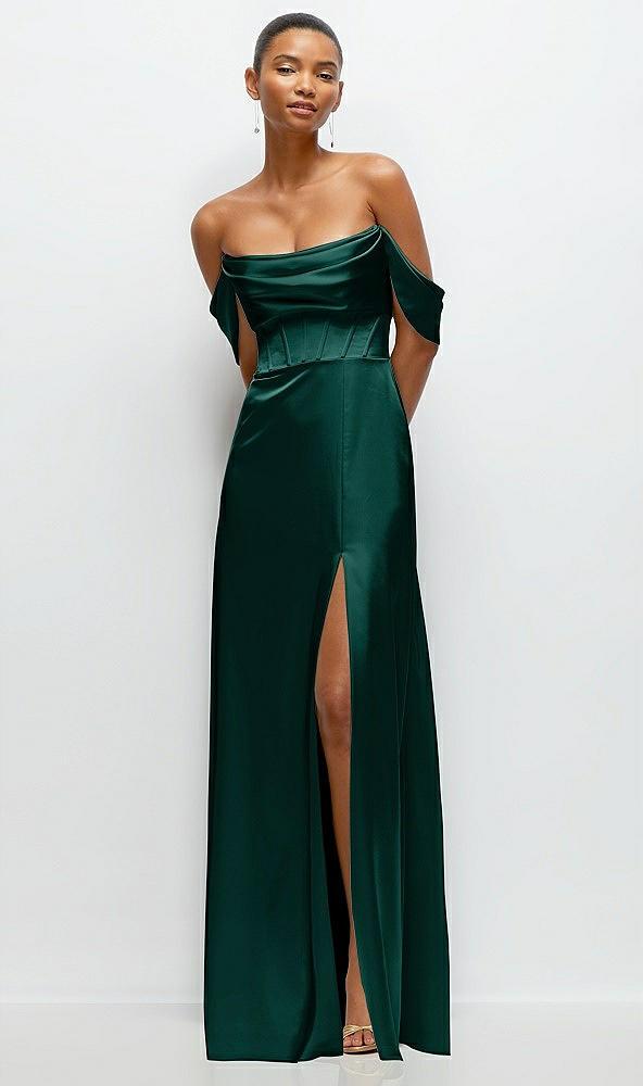 a-line satin maxi dress with convertible off-the-shoulder or strapless looks