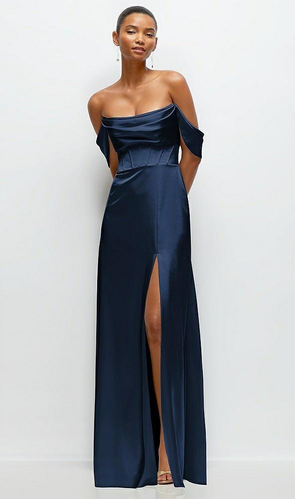 a-line satin maxi dress with convertible off-the-shoulder or strapless looks