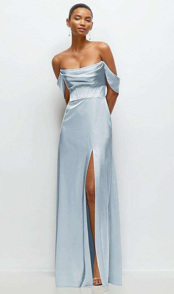 a-line satin maxi dress with convertible off-the-shoulder or strapless looks