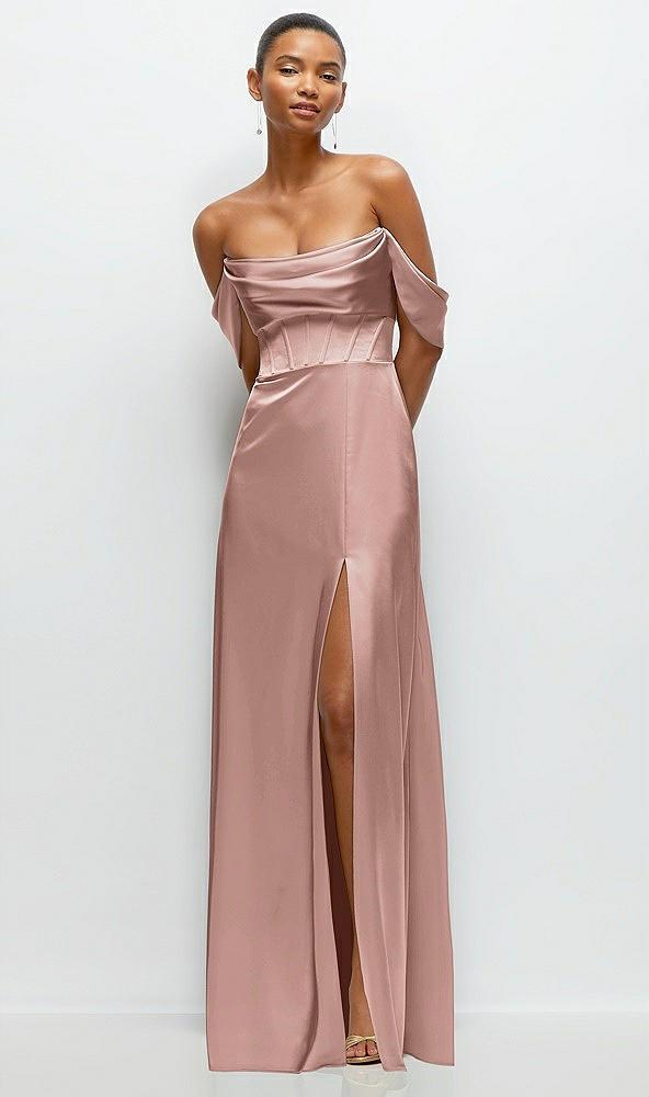 a-line satin maxi dress with convertible off-the-shoulder or strapless looks