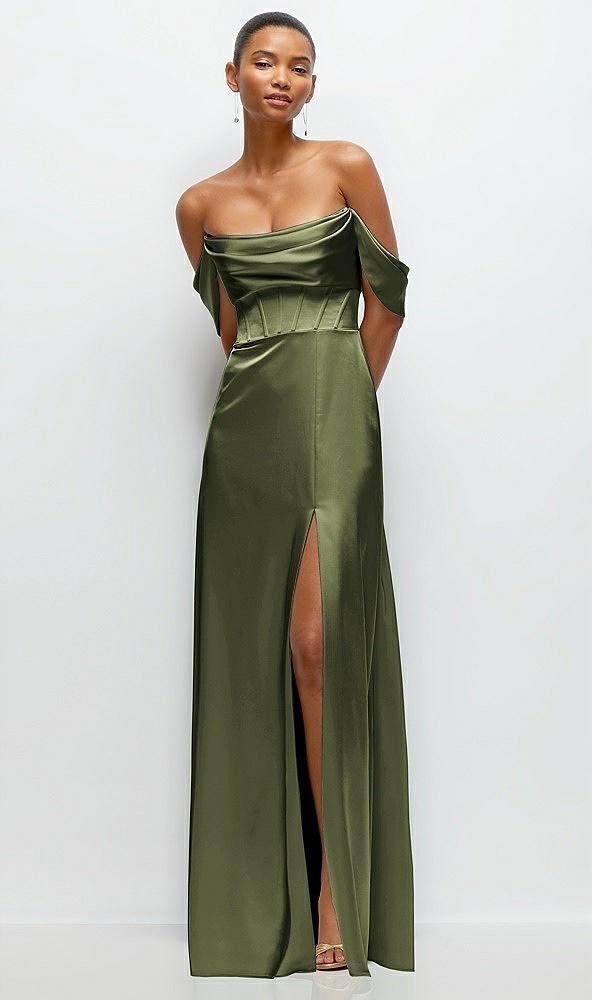 a-line satin maxi dress with convertible off-the-shoulder or strapless looks