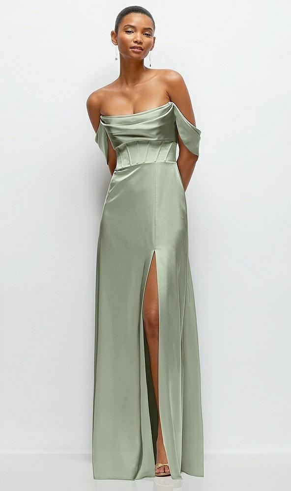 a-line satin maxi dress with convertible off-the-shoulder or strapless looks