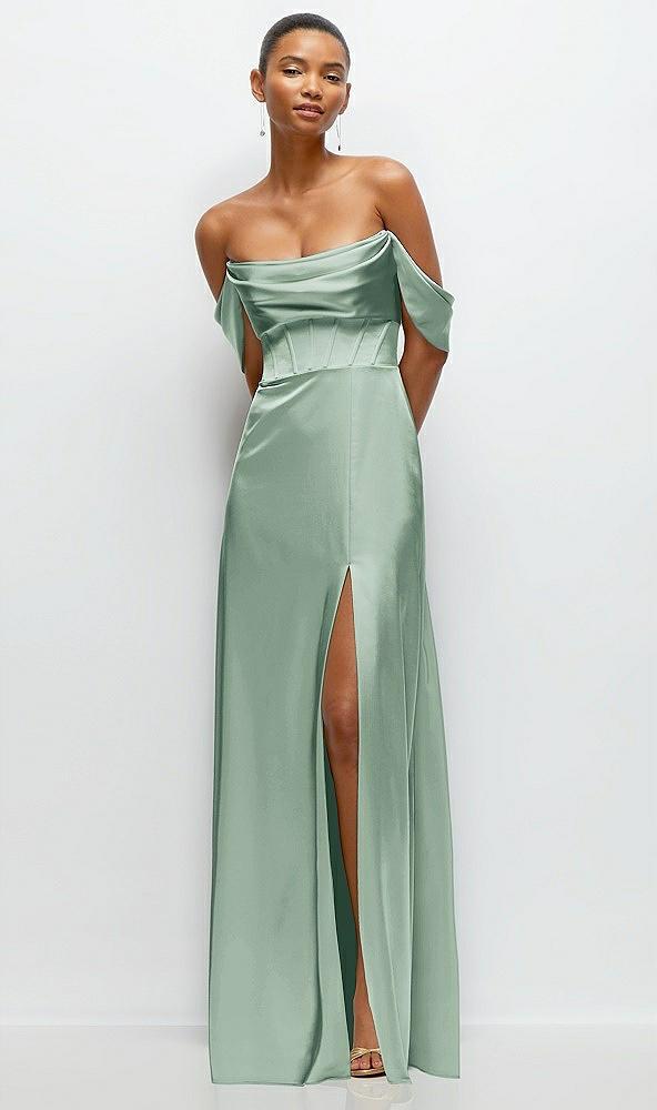 a-line satin maxi dress with convertible off-the-shoulder or strapless looks