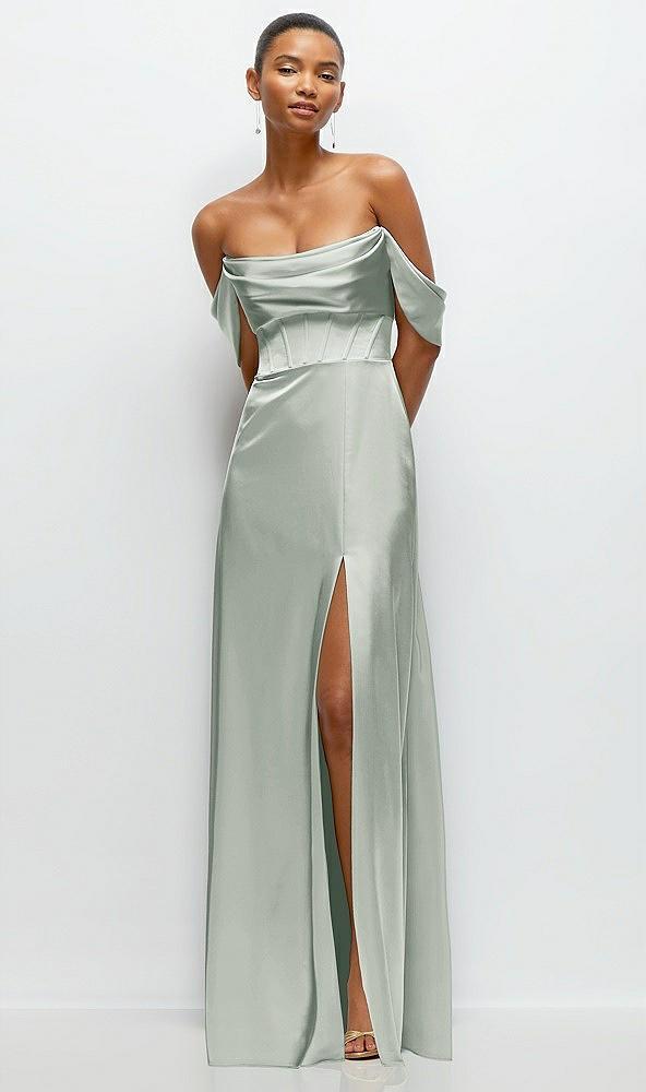 a-line satin maxi dress with convertible off-the-shoulder or strapless looks