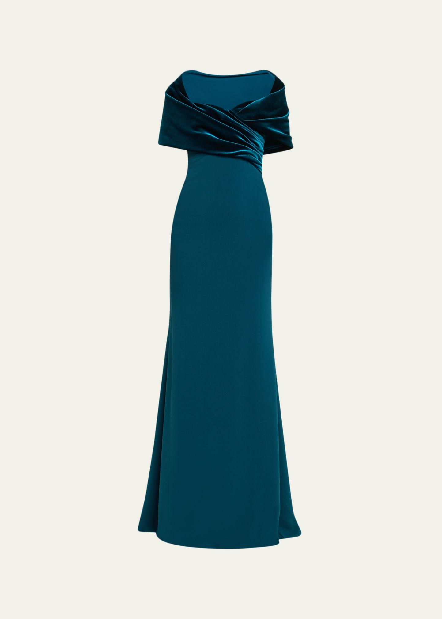 a-line sweetheart gown with velvet cape