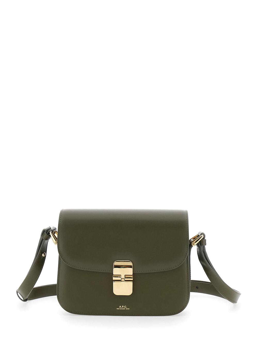 a. p.c. grace green crossbody bag small with adjustable strap and logo lettering embossed on the front in leather for women