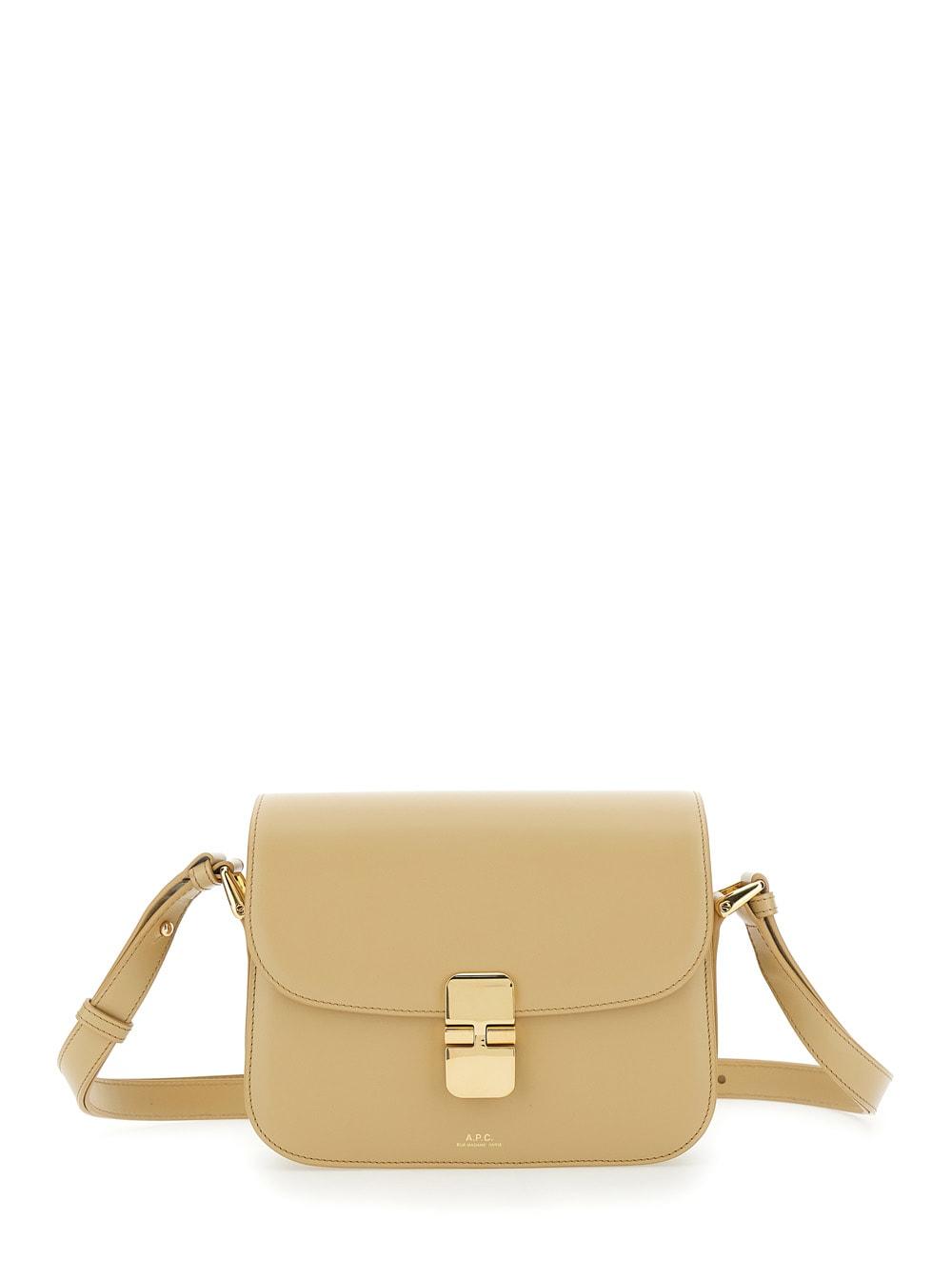 a. p.c. grace small beige crossbody bag with adjustable strap and logo plate on the front in leather woman