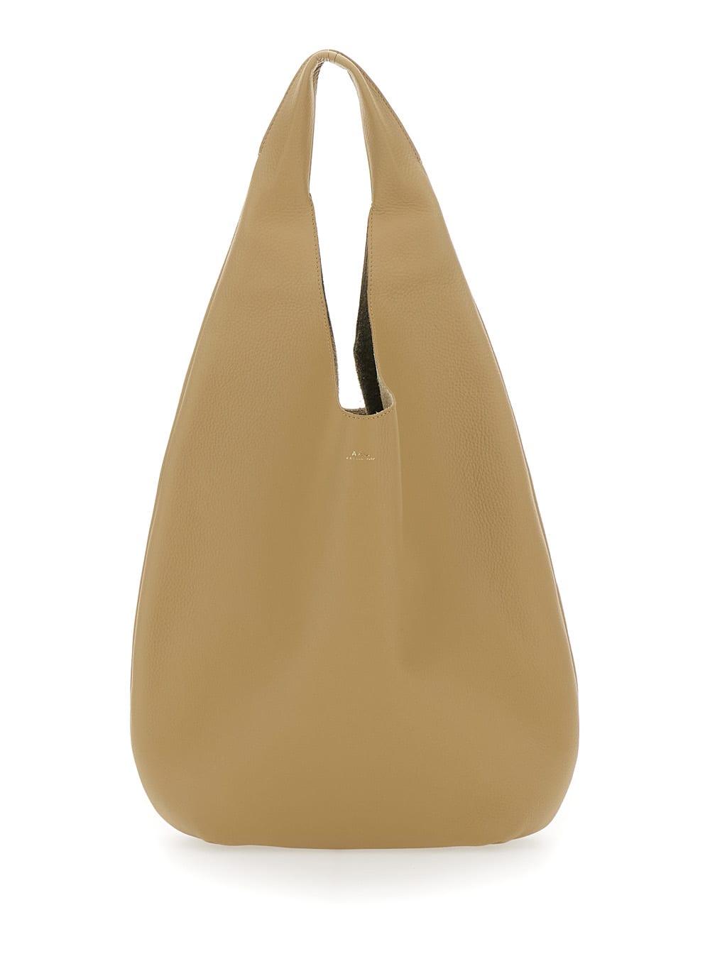 a. p.c. le neige beige shoulder bag with logo embossed on the front in crinkled leather for women