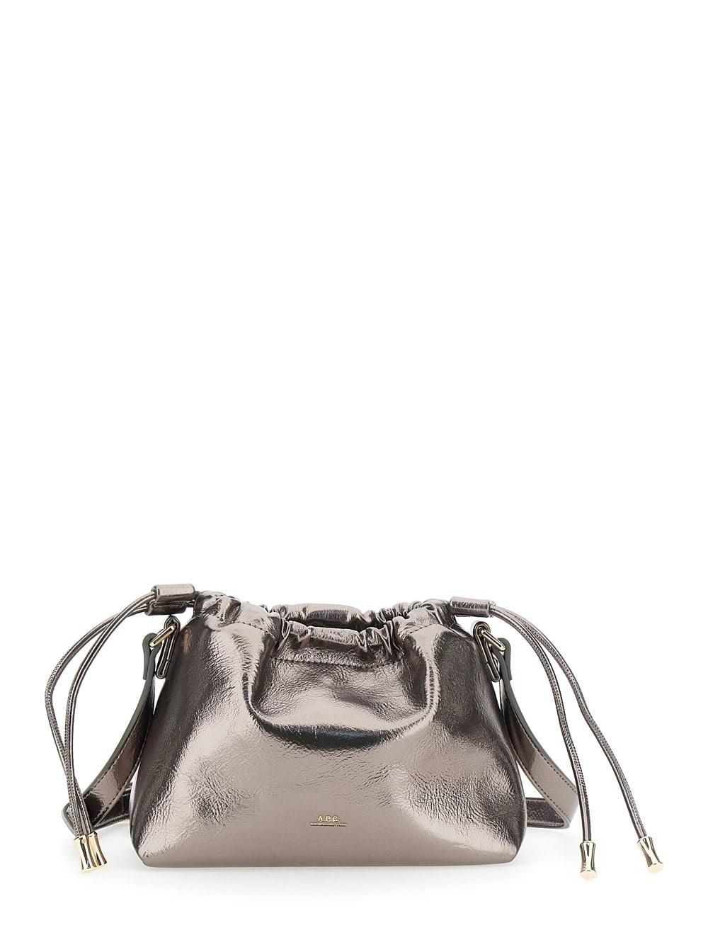 a. p.c. metallic shoulder bag with logo lettering on the front and drawstring closure in ecoleather woman