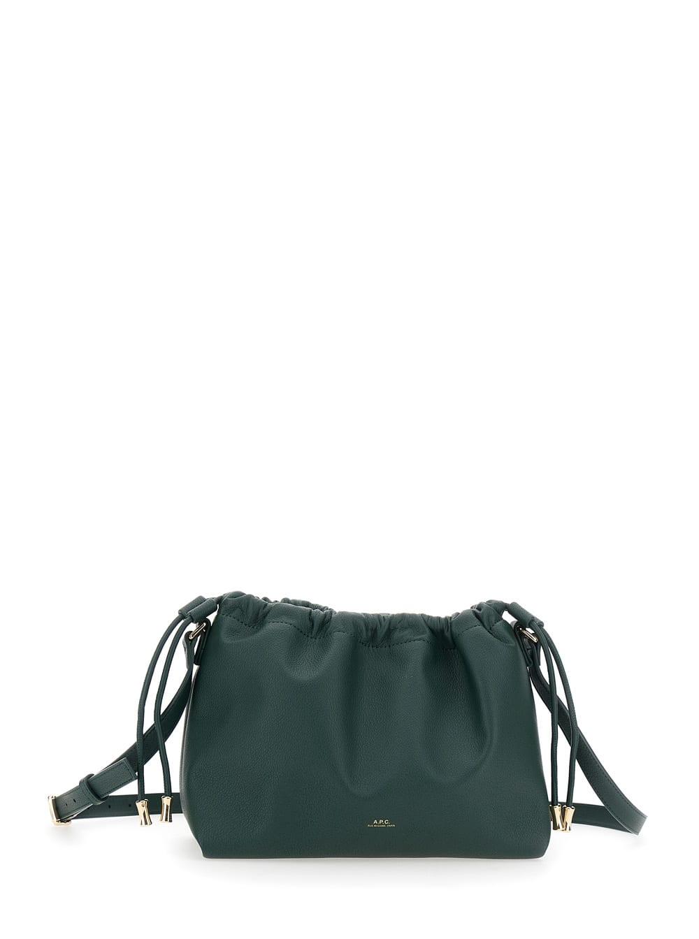 a. p.c. ninon green crossbody bag with drawstring closure and embossed logo lettering on the front in ecoleather woman