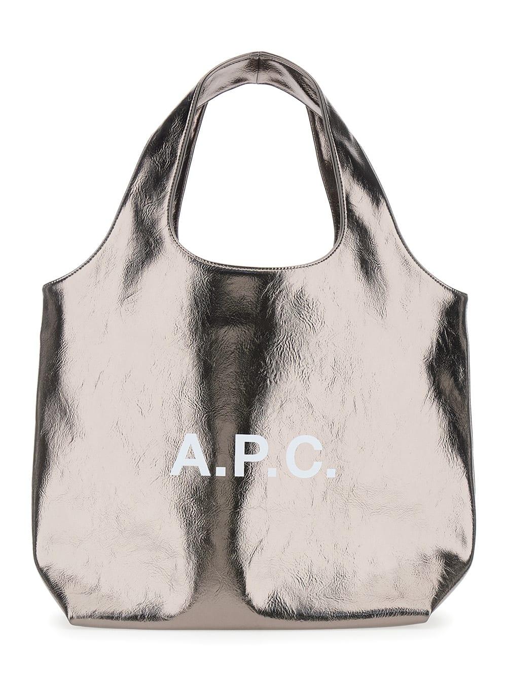 a. p.c. ninon metallic tote bag with logo print in faux leather woman