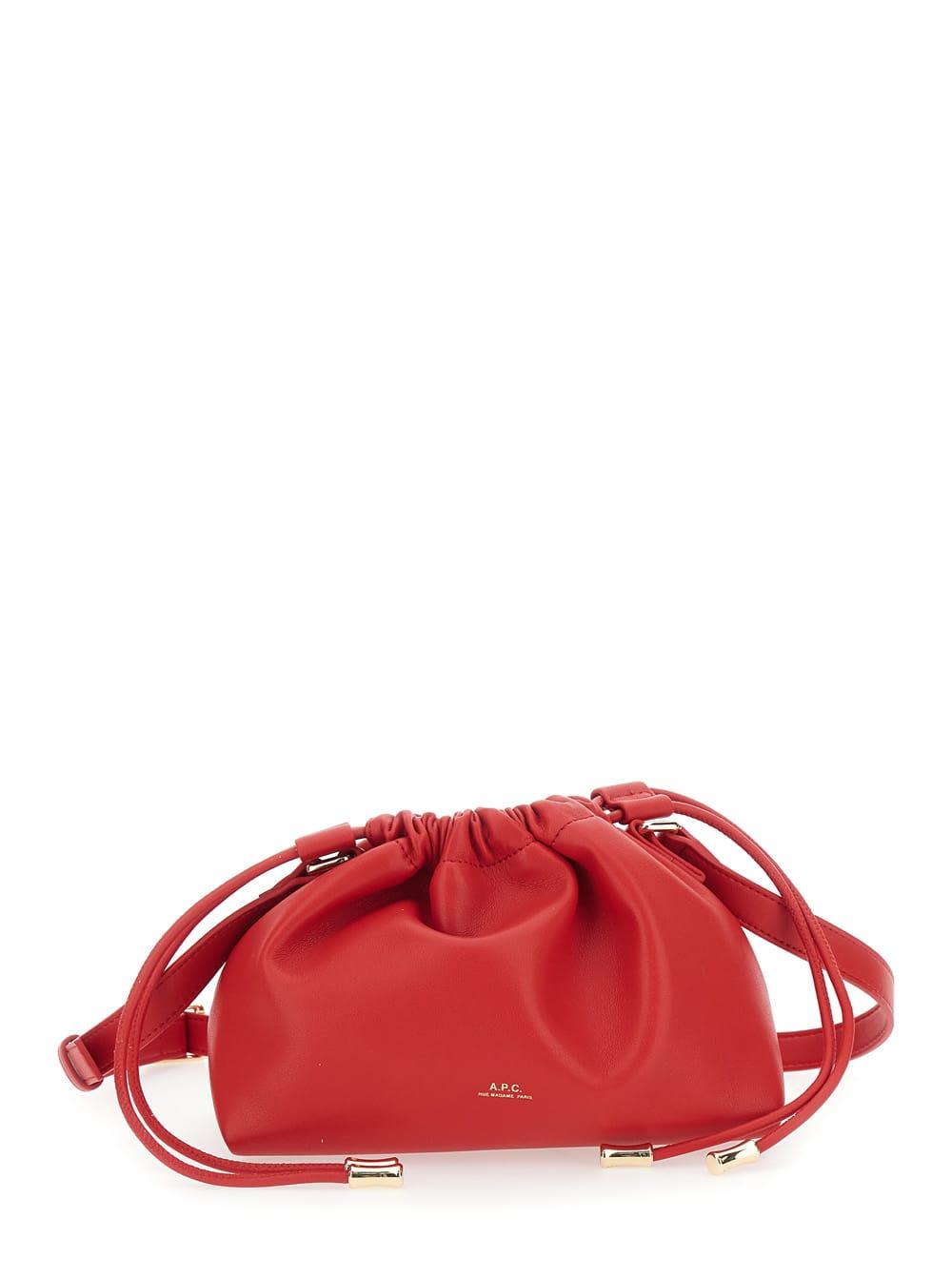 a. p.c. ninon mini red crossbody bag with engraved logo on the front and adjustable ecoleather strap in for women