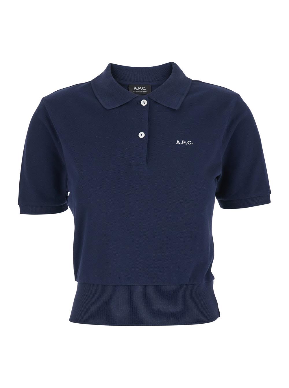 a. p.c. oceane blue polo shirt with classic collar and logo embroidery on the front in cotton woman