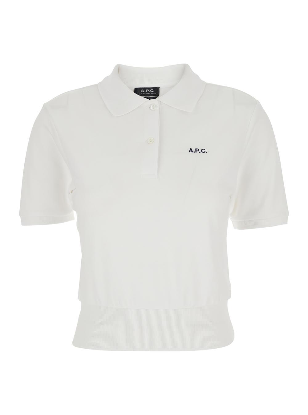 a. p.c. oceane white polo shirt with classic collar and logo embroidery on the front in cotton woman