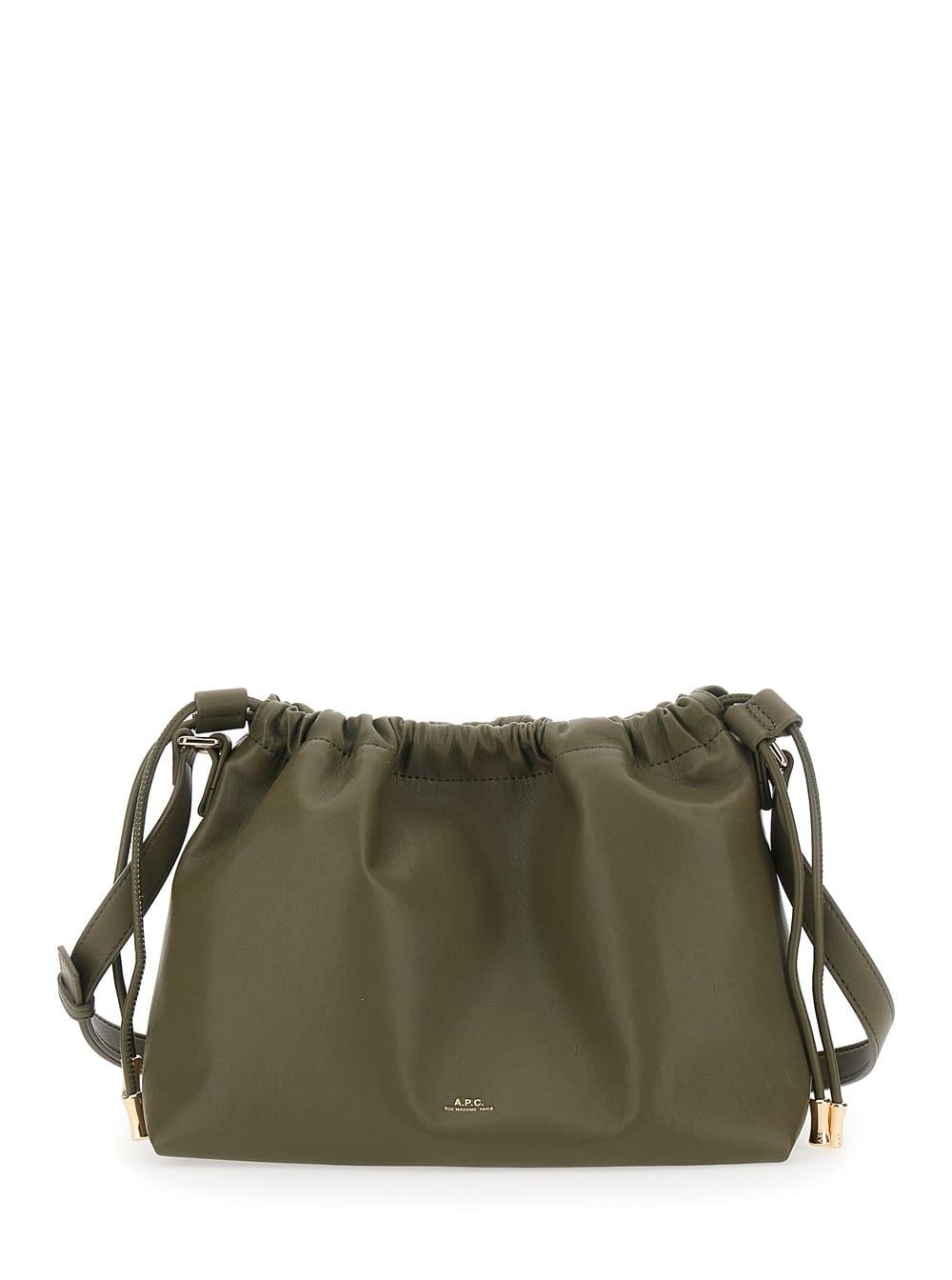 a. p.c. sac ninon green crossbody bag with logo lettering on the front and drawstring closure in ecoleather woman