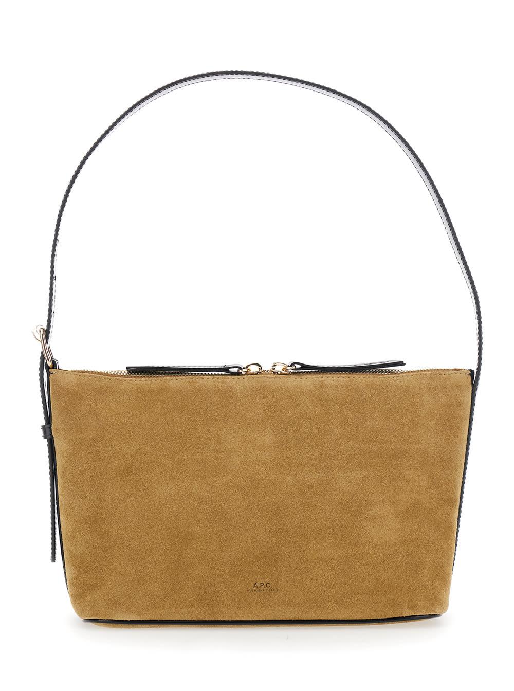 a. p.c. vera beige shoulder bag with top handle and zip closure in suede woman